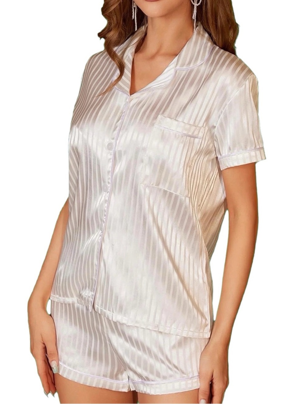 NWT Striped Satin Short Sleeve Pajama Set